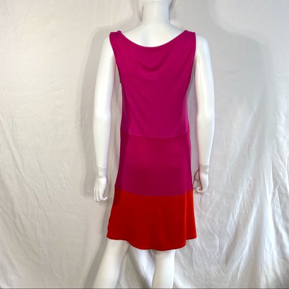 Collective Clothing Ruched Front Sleeveless Warm Colors Color Block Dress - Picture 3 of 7